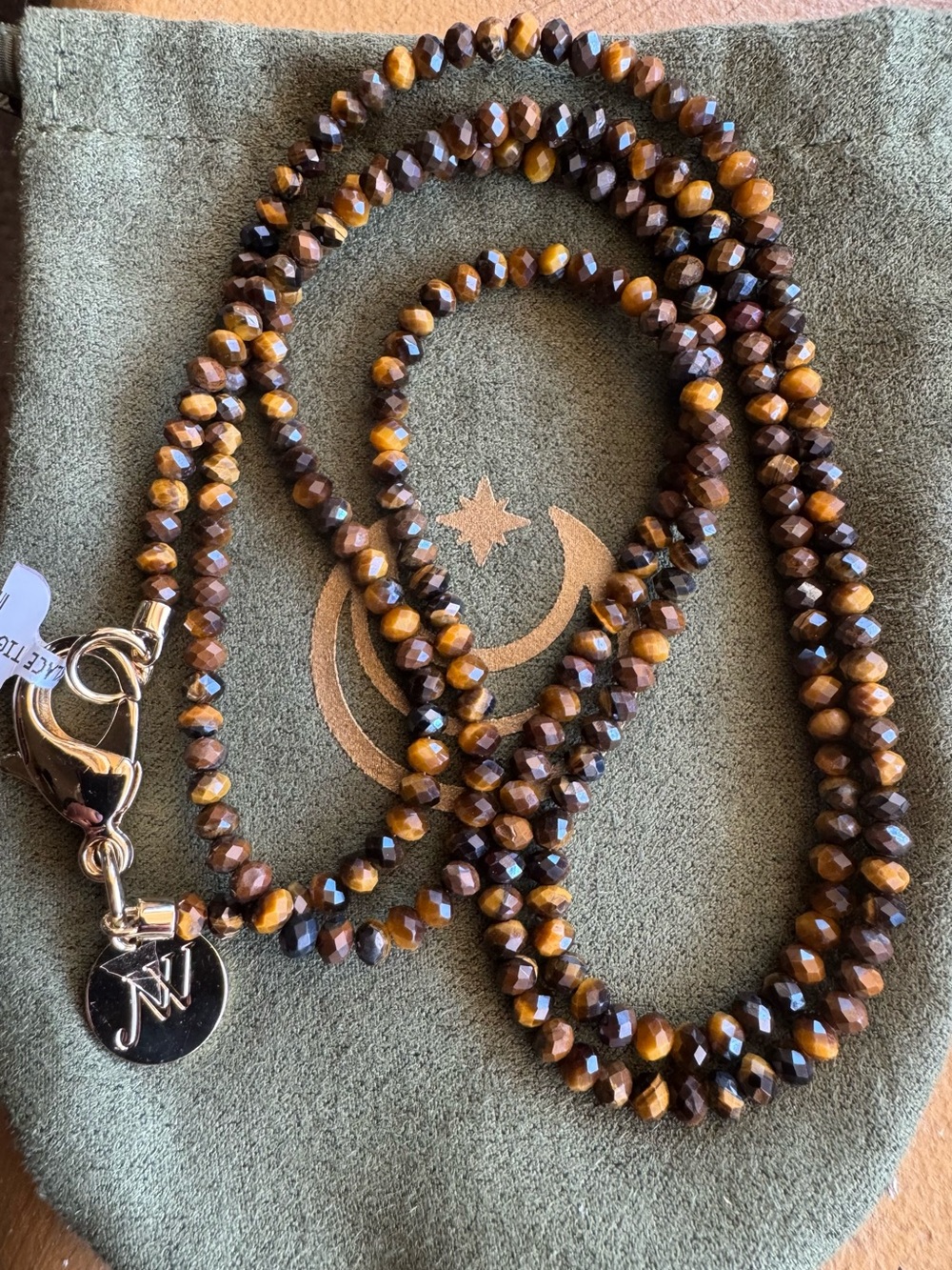 Jane Win Double Wrap Diamond Cut Beaded Necklace in Tigers Eye
